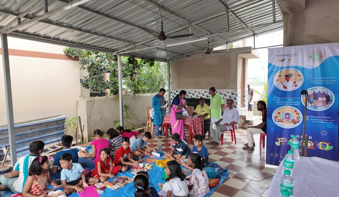 Children drawing balanced diet artwork